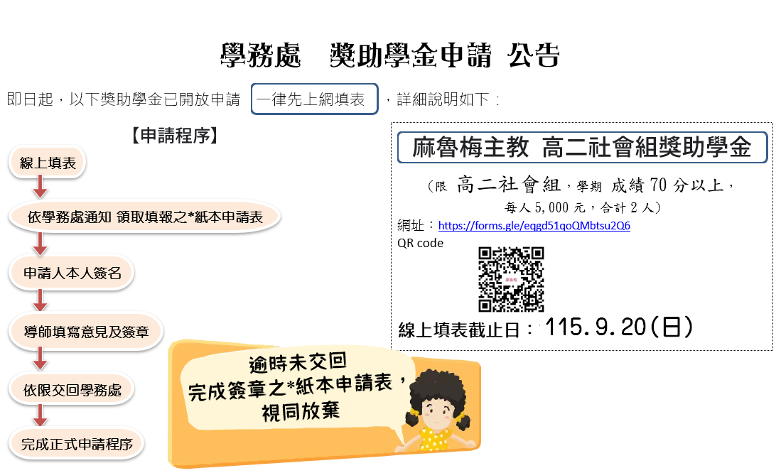 麻魯梅獎助學金申請公告