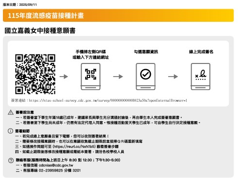 115年度學生流感疫苗接種意願調查