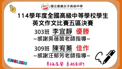114學年度全國高級中等學校學生英文作文比賽五區決賽圖片